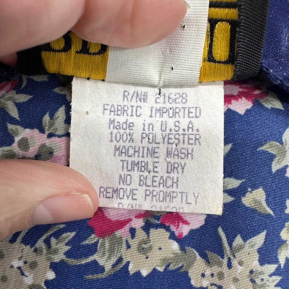 Vintage Floral Pleated Dress Navy Blue Pink Rose 80s Union Made USA Button Front - Picture 6 of 9